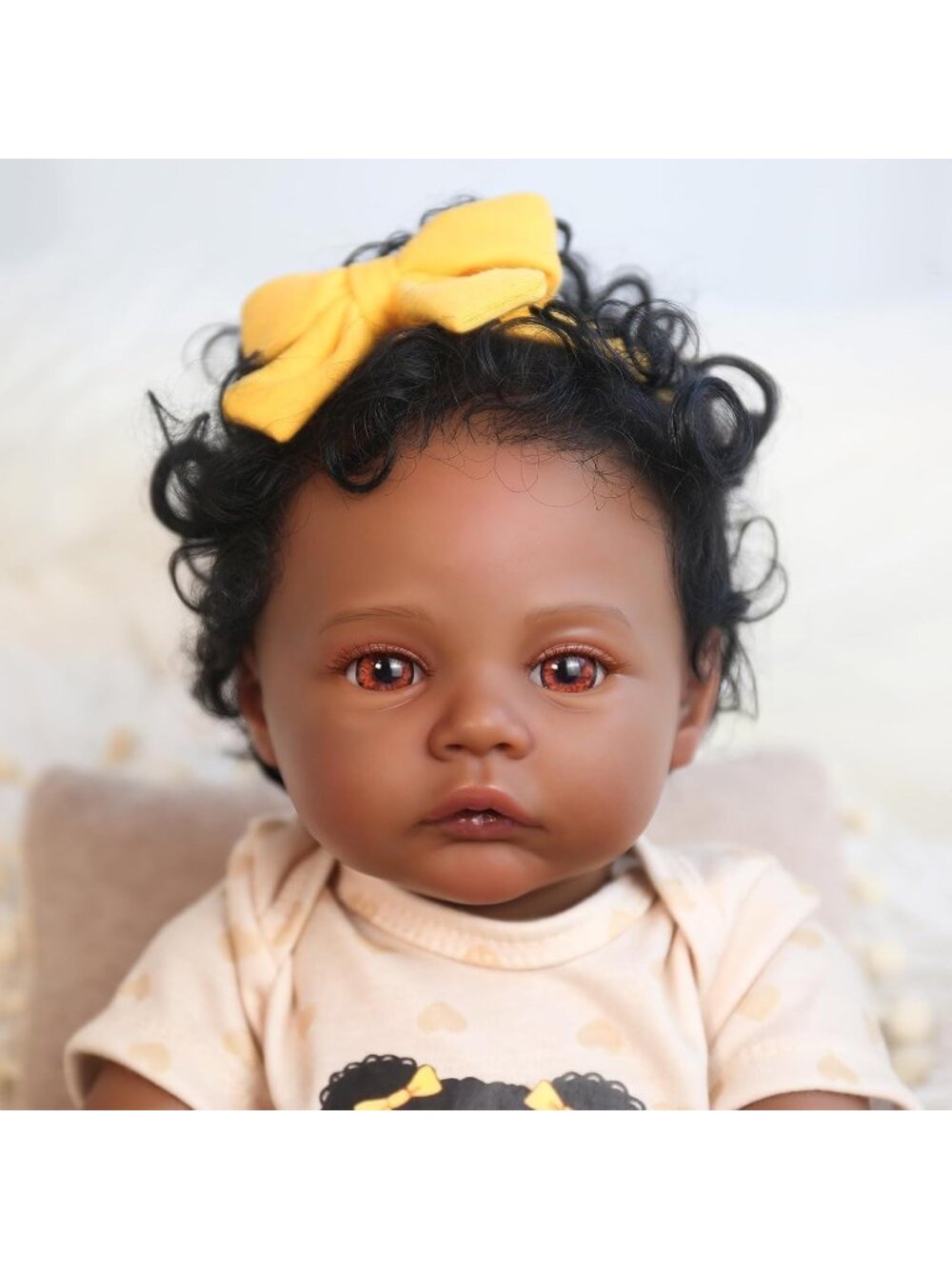 18 Inch Real Life Baby Doll African American with Rooted Curly Hair Cloth Body - Picture 4 of 6